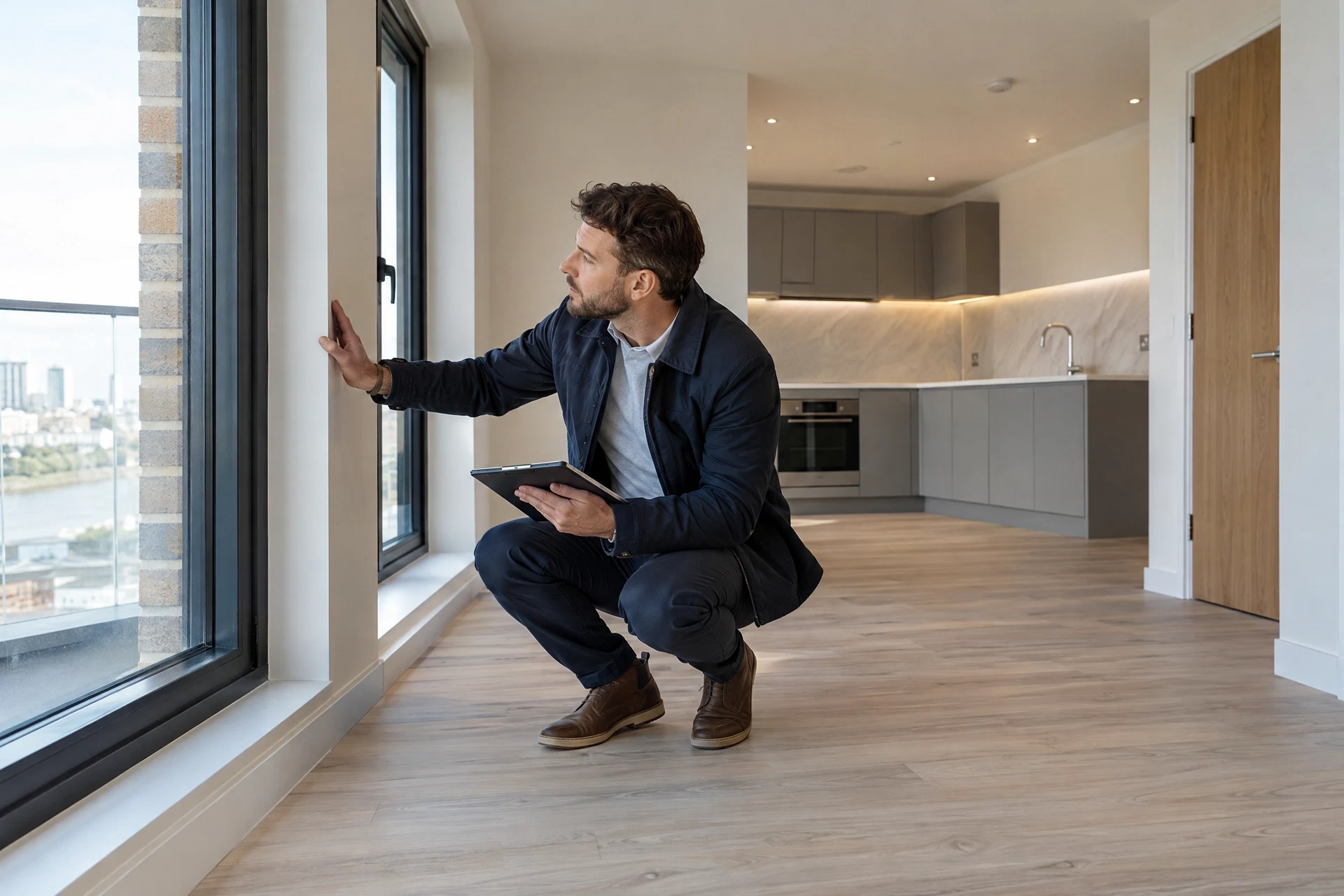 Illustrative property consultation in a bright interior
